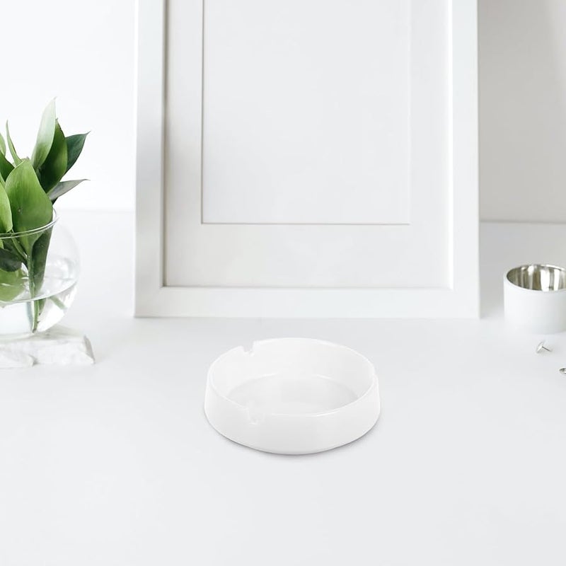 White Melamine Ashtray Set 2Pcs Round Heat Resistant Portable Ash Holder for Home Office Patio - Image 4